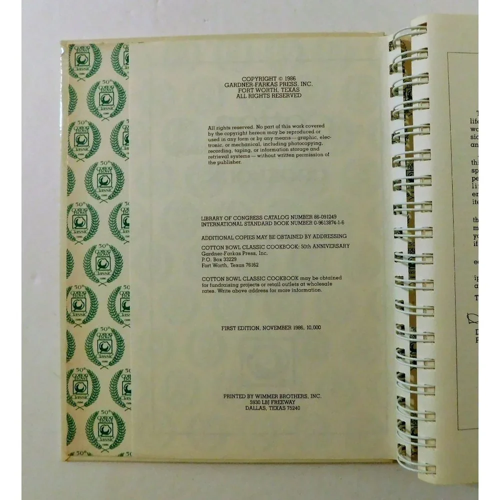 50th Cotton Bowl Classic Cookbook 1st Edition 1986 Celebrity Recipes HB Spiral